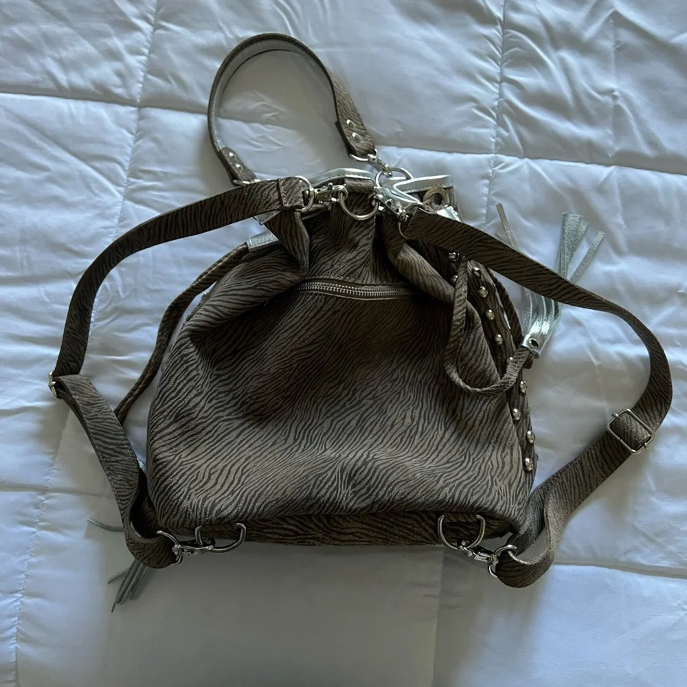 Suede Studded Bucket Bag/Backpack - Picture 2 of 6